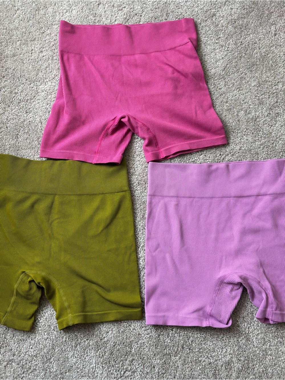 wild fable Ribbed High-Waist Bike Shorts - Hot Pink, Lavender, Olive